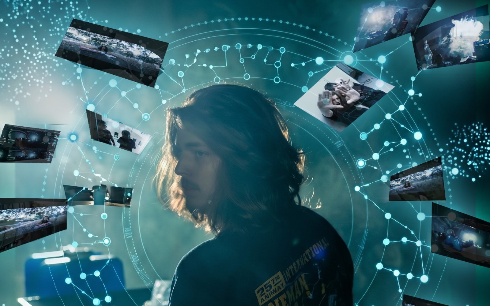 Right Here Right Now! — Lucas surrounded by the film’s branching scenes