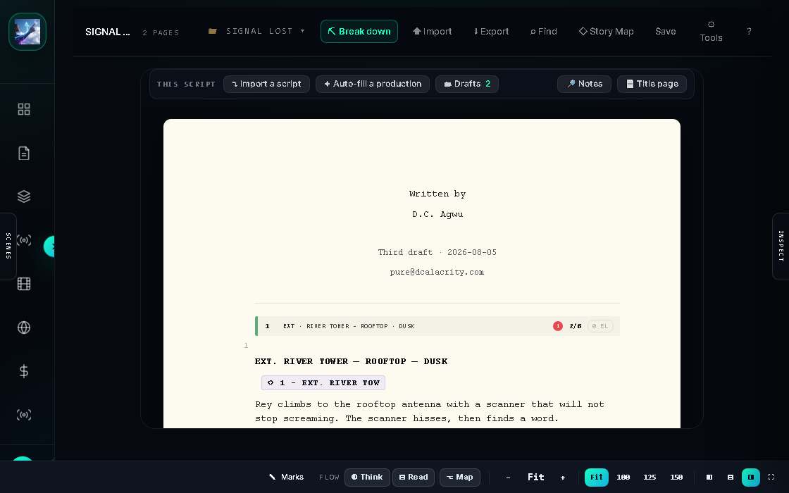 Script Studio: a screenplay with its scene strips